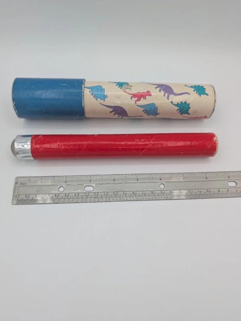 Vintage Kaleidoscope Lot 2 Dinosaur Print Red Tele-Kaleidoscope Scope Toy
